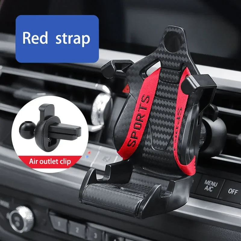 Soporte para teléfono móvil con diseño de asiento de carreras, soporte con ventosa para smartphone y teléfono móvil en el coche, compatible con iPhone, Samsung y Xiaomi.
