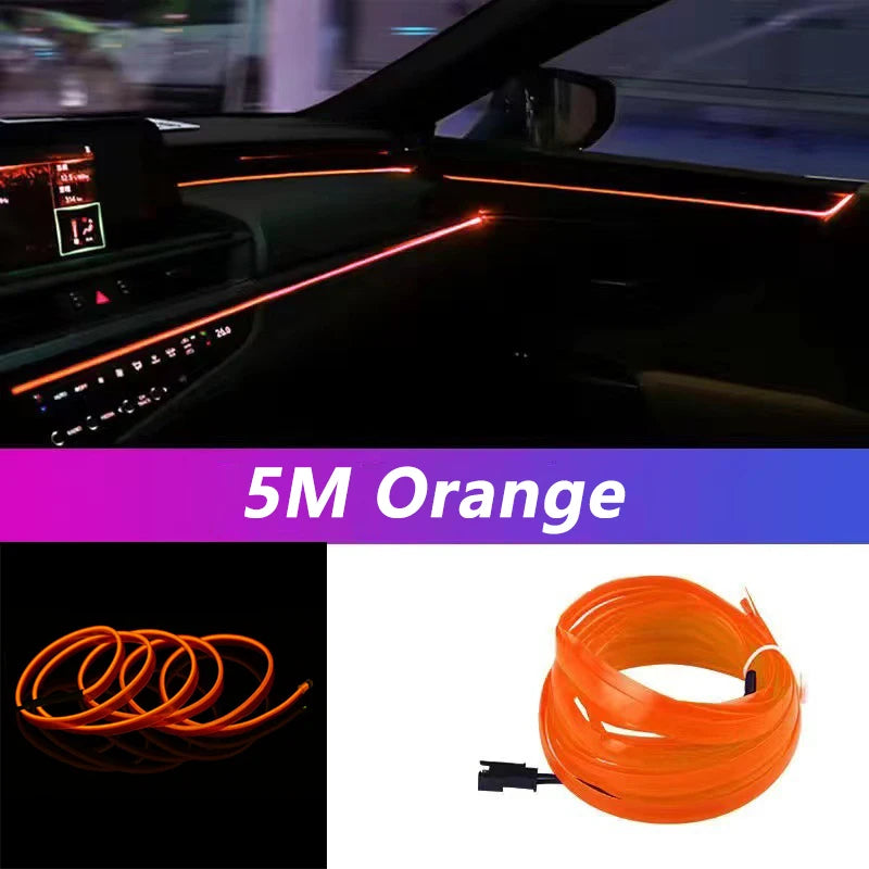 Tira de luces LED de 5 m para interior de coche, neón,lámpara decorativa para coche, luz ambiental flexible, USB,