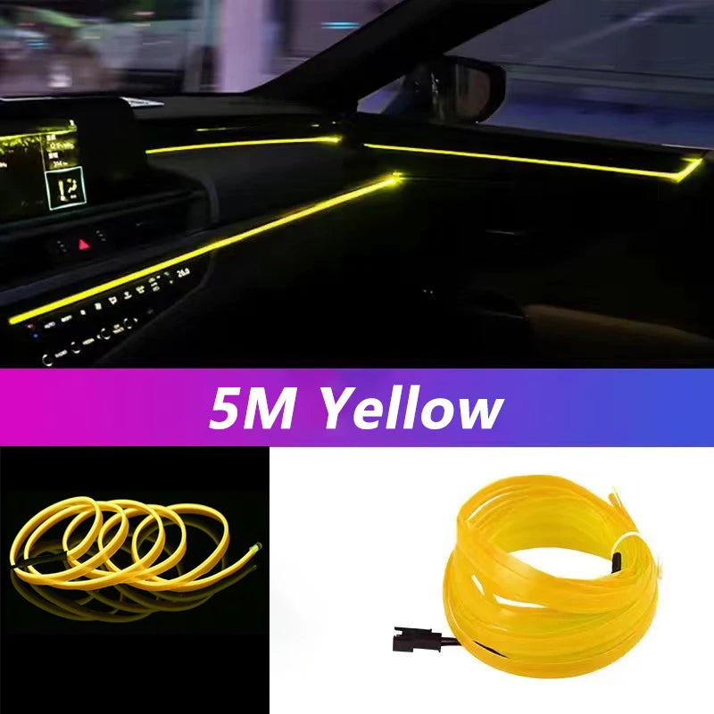 Tira de luces LED de 5 m para interior de coche, neón,lámpara decorativa para coche, luz ambiental flexible, USB,