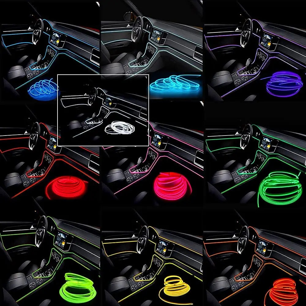 Tira de luces LED de 5 m para interior de coche, neón,lámpara decorativa para coche, luz ambiental flexible, USB,