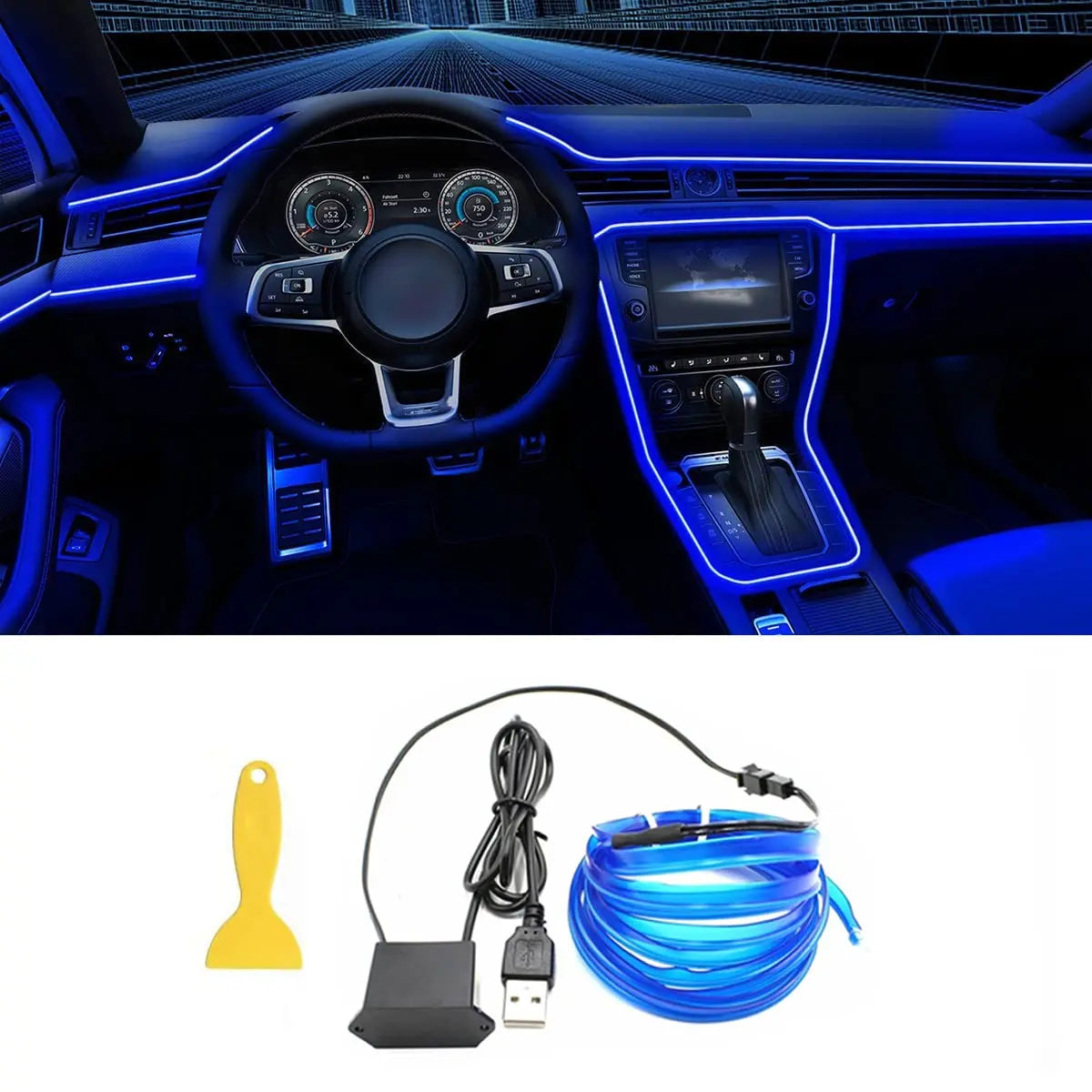 Tira de luces LED de 5 m para interior de coche, neón,lámpara decorativa para coche, luz ambiental flexible, USB,