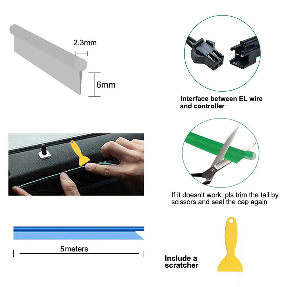 Tira de luces LED de 5 m para interior de coche, neón,lámpara decorativa para coche, luz ambiental flexible, USB,