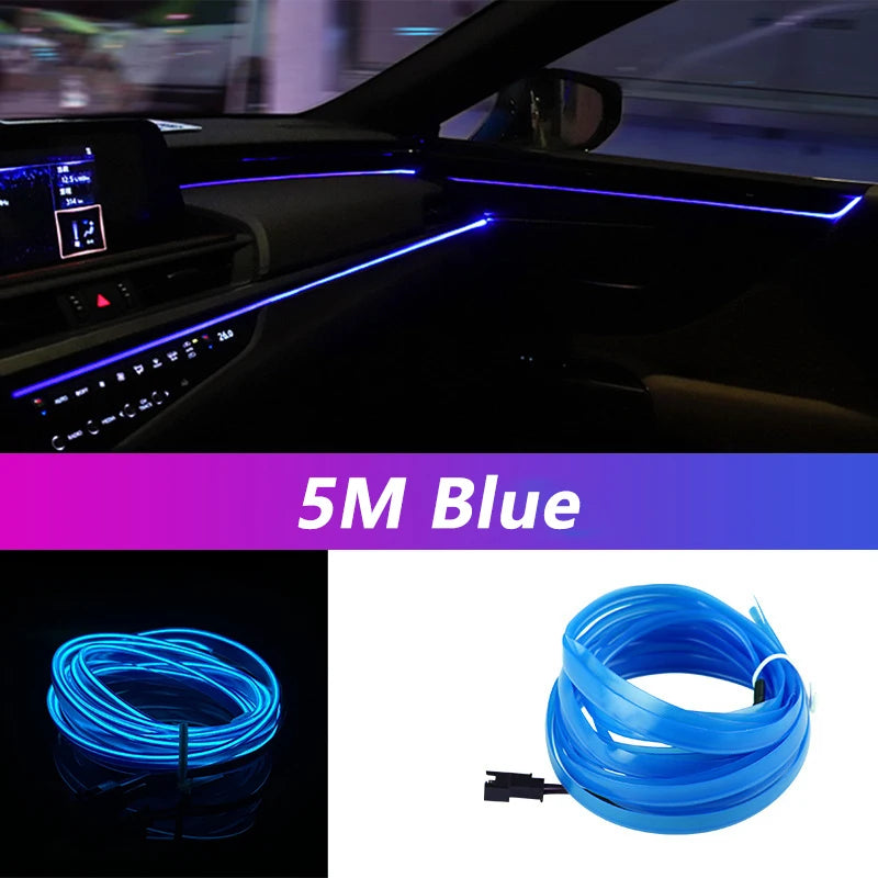 Tira de luces LED de 5 m para interior de coche, neón,lámpara decorativa para coche, luz ambiental flexible, USB,
