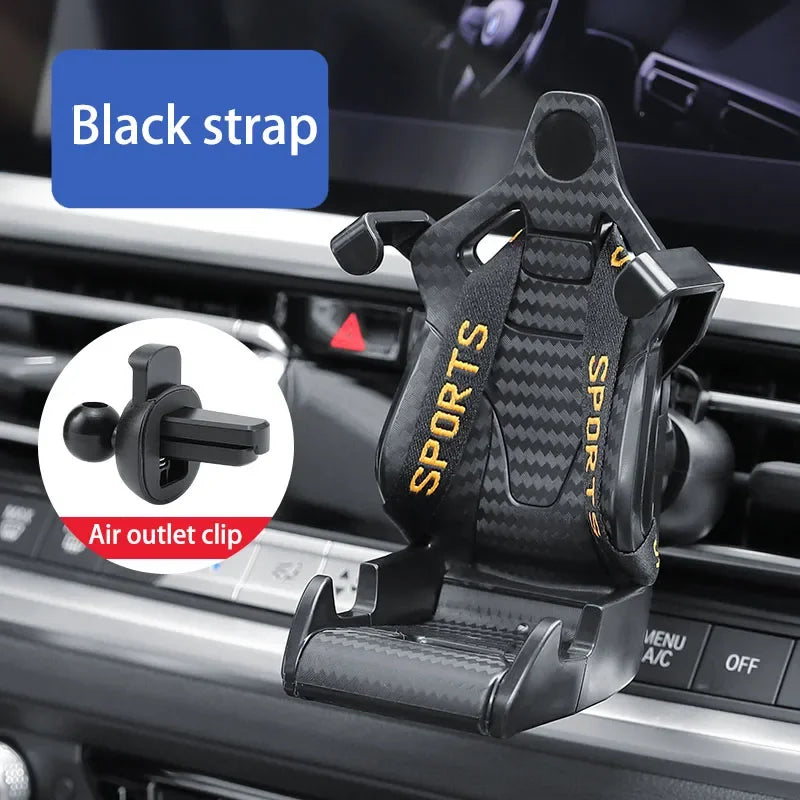 Soporte para teléfono móvil con diseño de asiento de carreras, soporte con ventosa para smartphone y teléfono móvil en el coche, compatible con iPhone, Samsung y Xiaomi.