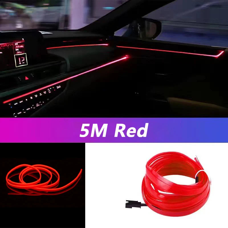 Tira de luces LED de 5 m para interior de coche, neón,lámpara decorativa para coche, luz ambiental flexible, USB,