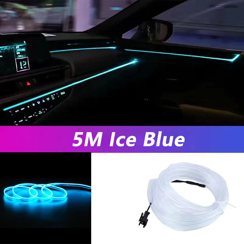 Tira de luces LED de 5 m para interior de coche, neón,lámpara decorativa para coche, luz ambiental flexible, USB,