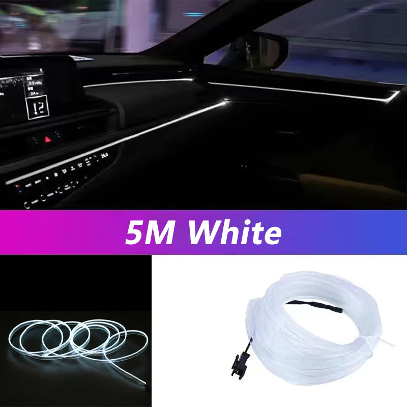 Tira de luces LED de 5 m para interior de coche, neón,lámpara decorativa para coche, luz ambiental flexible, USB,