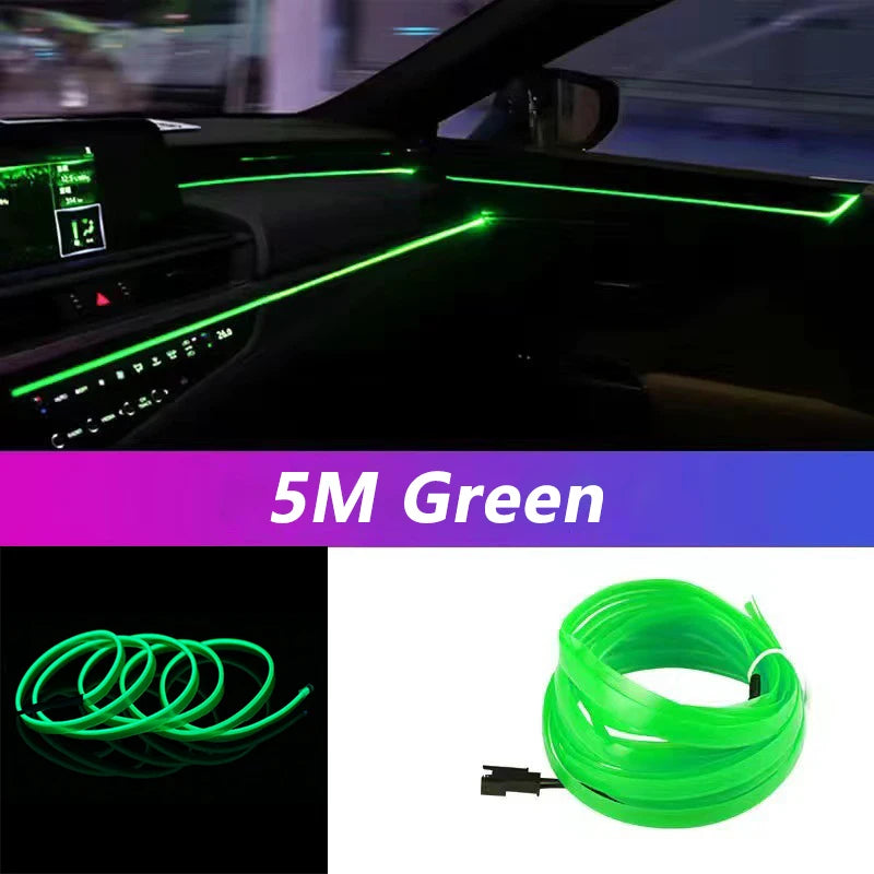 Tira de luces LED de 5 m para interior de coche, neón,lámpara decorativa para coche, luz ambiental flexible, USB,