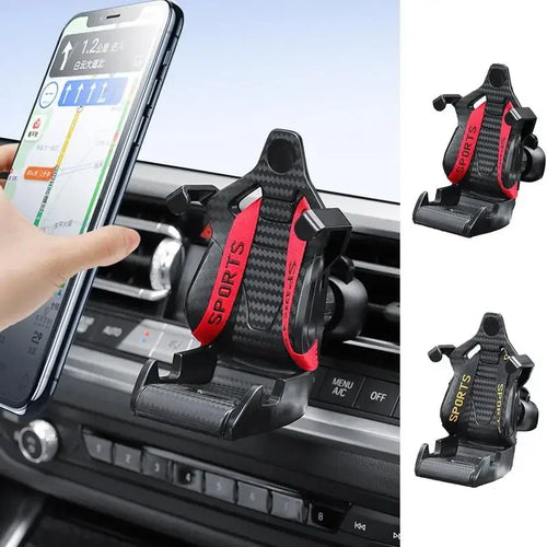 Soporte para teléfono móvil con diseño de asiento de carreras, soporte con ventosa para smartphone y teléfono móvil en el coche, compatible con iPhone, Samsung y Xiaomi.