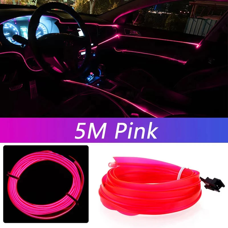 Tira de luces LED de 5 m para interior de coche, neón,lámpara decorativa para coche, luz ambiental flexible, USB,