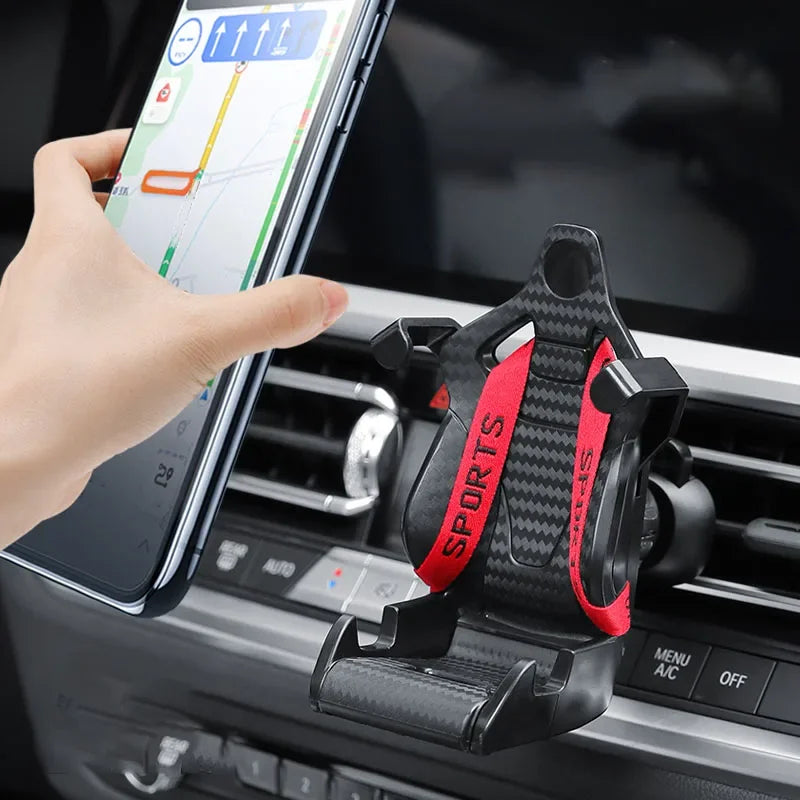 Soporte para teléfono móvil con diseño de asiento de carreras, soporte con ventosa para smartphone y teléfono móvil en el coche, compatible con iPhone, Samsung y Xiaomi.