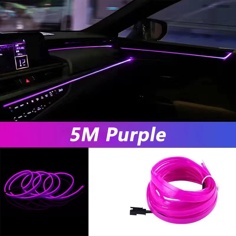 Tira de luces LED de 5 m para interior de coche, neón,lámpara decorativa para coche, luz ambiental flexible, USB,